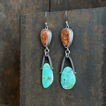 Galaxy Drop Earrings with Chrysoprase and Sunstone