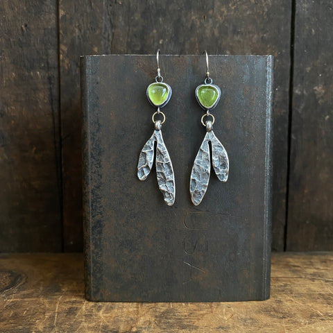 Lunar Sprout Dangle Earrings with Peridot