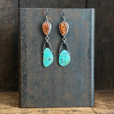 Galaxy Drop Earrings with Chrysoprase and Sunstone