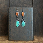 Galaxy Drop Earrings with Chrysoprase and Sunstone