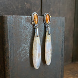 Galaxy Drop Earrings with Sakura Agate and Hessonite Garnet