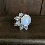 Lunar Bloom Ring with Rainbow Moonstone