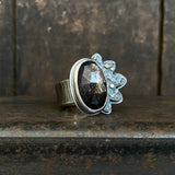 Lunar Bloom Ring with Black Moonstone