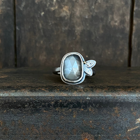 Lunar Leaf Ring with Gray Moonstone