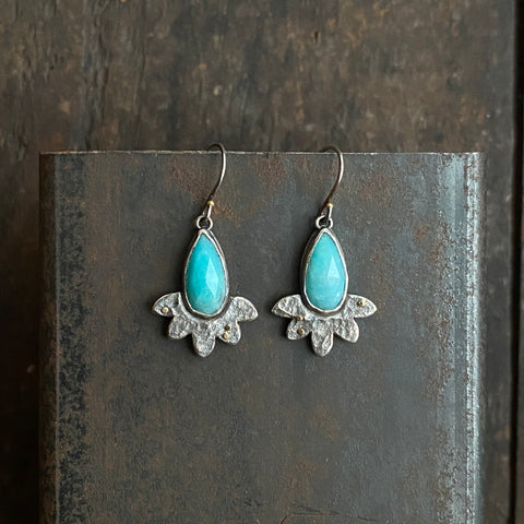 Lunar Bloom Dangle Earrings with Amazonite