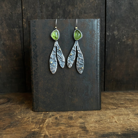 Lunar Sprout Earrings with Peridot