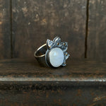 Lunar Bloom Ring with Rainbow Moonstone