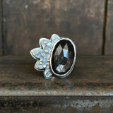 Lunar Bloom Ring with Black Moonstone