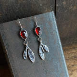 Lunar Sprout Dangle Earrings with Garnet