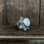 Lunar Bloom Ring with Rainbow Moonstone