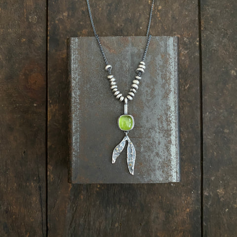 Lunar Sprout Pendant with Peridot and Sterling Silver Beads