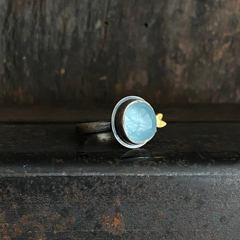 Lunar Leaf Ring with Aquamarine