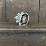 Lunar Bloom Ring with Black Moonstone