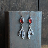 Lunar Sprout Dangle Earrings with Garnet