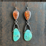 Galaxy Drop Earrings with Chrysoprase and Sunstone