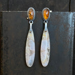 Galaxy Drop Earrings with Sakura Agate and Hessonite Garnet