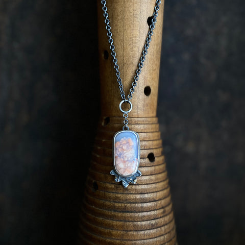 Lunar Tethered Bloom Pendant with Pink Agate