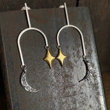 Lunar Fork Earrings with Crescent and Keum Boo Star